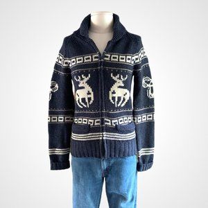 Aritzia TNA Sea to Sky Reindeer Intarsia Lambswool Cardigan Sweater